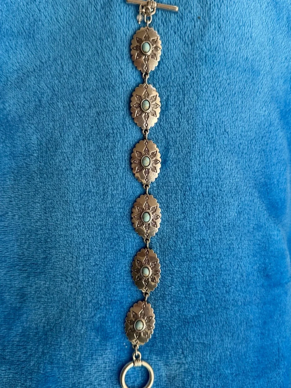Turquoise Silver Floral-Link Bracelet - Women Jewelry